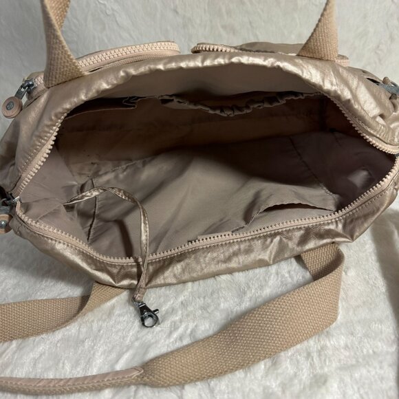 Kipling Metallic Mara Gold Nylon Crossbody/Shoulder Bag  Dual Front Pockets - Picture 6 of 9
